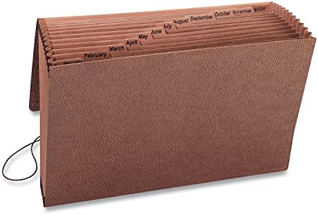 Smead TUFF Expanding File, 12 Pockets, Monthly (Jan.-Dec.), Flap and Cord Closure, Legal Size, Redrope (70390) by SMEAD