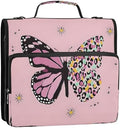 3-Ring Zipper Binder with Shoulder Strap Zip-Up Expanding File Folder Organizer Storage Fireproof Accordion Trapper Keeper Home School Office Three Butterfly (Pink Butterfly) by senya