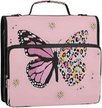 3-Ring Zipper Binder with Shoulder Strap Zip-Up Expanding File Folder Organizer Storage Fireproof Accordion Trapper Keeper Home School Office Three Butterfly (Pink Butterfly) by senya