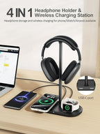 4 in 1 Headphone Stand, 15W Wireless Charger for Airpods/iPhone/iWatch - Image 2