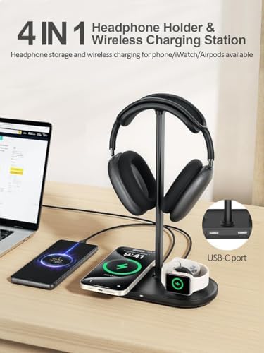 4 in 1 Headphone Stand, 15W Wireless Charger for Airpods/iPhone/iWatch - Image 2