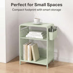 ECOLOVI Small 3 Tier Printer Stand for Under Desk, Height Adjustable Shelf Printer Table with 3 S-Hooks & Basket, Heavy Duty Industrial Storage Shelf for Home Office (Sage Green) - Image 2