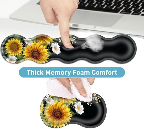 Keyboard Mouse Pad Set, Extended Gaming Mouse Pad+Ergonomics Keyboard Wrist Rest Support, Memory Foam, Easy Typing Pain Relief, 4Pcs XL Ultra Thick Desk Mat,Sunflowers Floral Patterns - Image 4