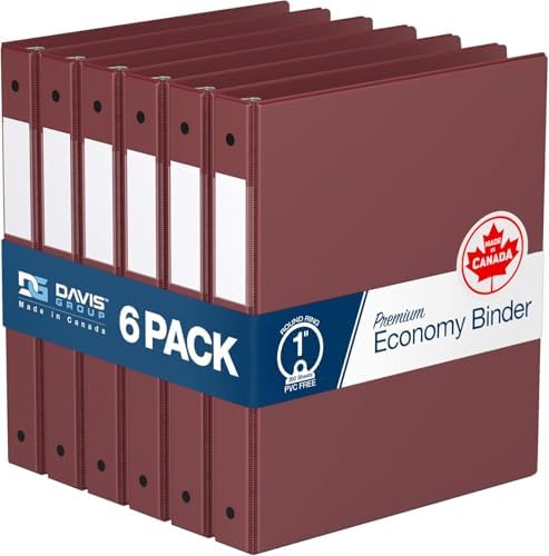 Premium Economy 3-Ring Binder, Spine Label, 1" Round Rings, Burgundy, 6 Pk by DAVISGROUP