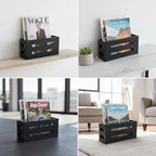 Magazine File Holder, Standing Wooden Magazine Rack, Desk Folder Organizer for Office & Bathroom-Black - Image 3