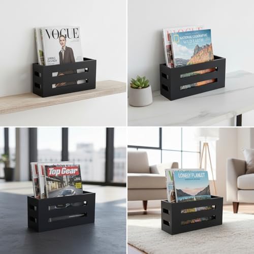 Magazine File Holder, Standing Wooden Magazine Rack, Desk Folder Organizer for Office & Bathroom-Black - Image 3