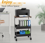 Rolling Cart with Wooden Tabletop, 3 Tier Metal Utility Cart, Rolling Storage Organizer Cart with Lockable Wheels for Kitchen, Office, Bedroom (Black) - Image 2