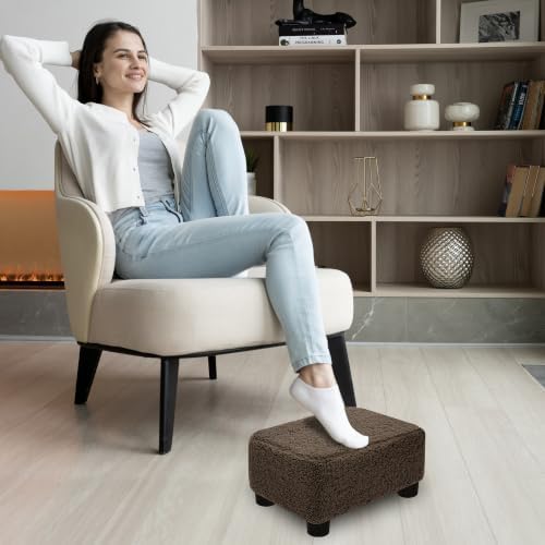 CAROLMADE Small Foot Stool Ottoman Footstool with Legs Under Desk Footrest for Living Room Bedroom and Office, Soft Brown - Image 4