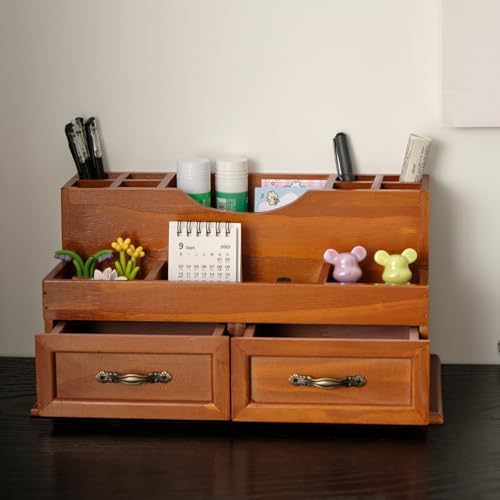 Desktop Organizer with 2 Drawers and 12 Compartments,Wooden Desk Drawers,Desk Countertop Organizers - Image 3