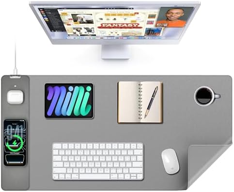 Mouse Pad with 15W Wireless Charging, XXL Large Leather Desk Mat, Gray by TopmadeProduct-Ordernow