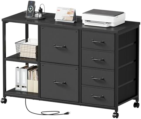Maihail 6 Drawer File Cabinet with Charging Station and Open Storage Shelf by Maihail