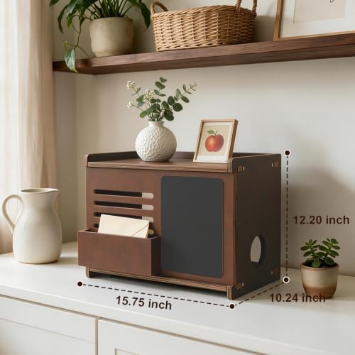 WiFi Router Box Hider with Front Storage & Chalkboard, Wooden Project Shelf - Image 2