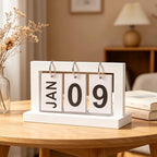 Wooden Perpetual Flip Calendar—White Wood Finish—Minimalist Page Flipper with Metal Ring—Reusable Daily Date Tracker for Home Office Study or Nightstand - Image 4
