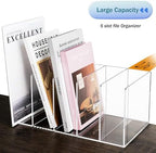 Acrylic Magazine File Holder with 5 Vertical Compartments, Clear Desk Organizer and Magazine Storage Rack File Organizer Bookshelf for Office Desktop Accessories, Home Workspace - Image 5