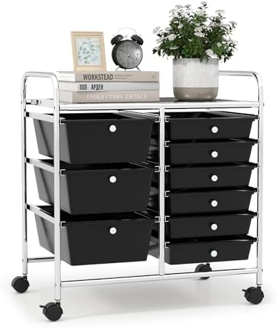 LDAILY 9 Drawer Rolling Storage Cart, Rolling Cart with Drawers for Classroom, Art Supply Craft Organizer on Wheel with Metal Frame & Handles for Home Office School by LDAILY