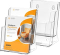 FUCDTEFC 2 Pack Acrylic Brochure Holder 8.5x11 & 4 x9 Inches, Clear 2 Tier Literature Magazine Stand Brochure Display Stand w Removable Divider Universal, Flyer Holder for Wall Mount or Countertop by FUCDTEFC