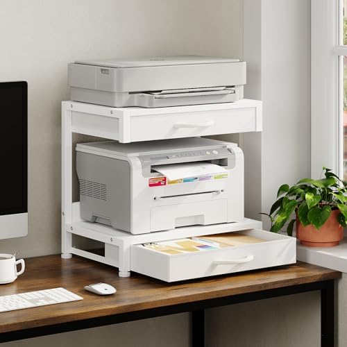 VENNQD 2-Tier Desktop Printer Stand with 2 Fabric Drawers, Prtiner Table with Storage Shelf, Desk Organizer for Home Office,3D Printer,Fax Machine,Scanner (White, 2 Tier) - Image 7