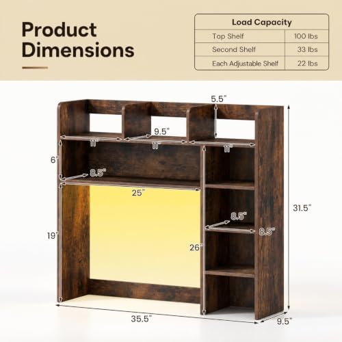 GOFLAME Desk Hutch, 8 Shelves Desktop Bookshelf, 31.5”, Rustic Brown - Image 2
