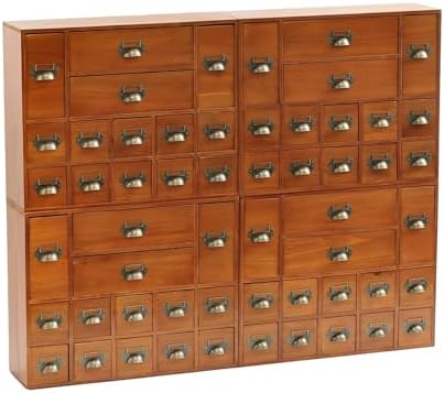 56-Drawer Apothecary Cabinet, Stackable & Modular Vintage Library Card Catalog Organizer, Solid Wood Storage Box with Brass Pulls & Label Holders for Trading Cards, Beads, Stickers & Hardware by PrimoSupply