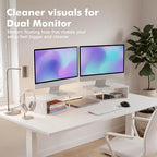 Dual Monitor Riser, Acrylic Monitor Riser with Keyboard Storage, Adjustable Angle & Length Computer Monitor Stand, Wide Desk Shelf for Top of Desk for Home Office_White Maple Look - Image 4