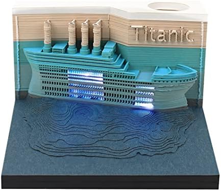 Titanic 3D Paper Note Three-Dimensional Memo Pad Ship Sticky Notes Paper Carving Notepad Bookmark LED Light Creative Gift for Parent Lover Children Friend by SIWEME
