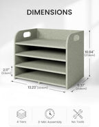 Fluxynara 4-Tier Felt File Organizer with Carry Handles, Sage - Image 4