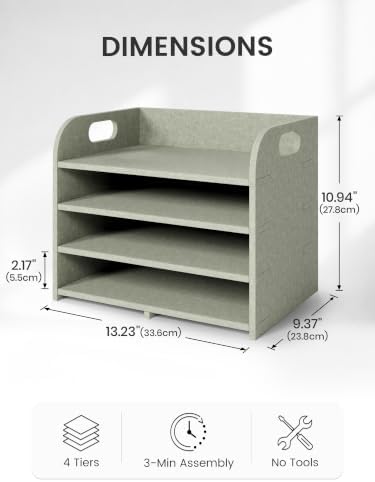 Fluxynara 4-Tier Felt File Organizer with Carry Handles, Sage - Image 4