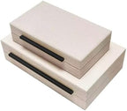 Sagala Set of 2 Beige Shagreen Decorative Boxes With Black Metal Handles, Faux Leather Jewelry Boxes Modern Storage Boxes Photo Boxes Memory Boxes Home Organizer (Beige-Black Handle) - Image 2