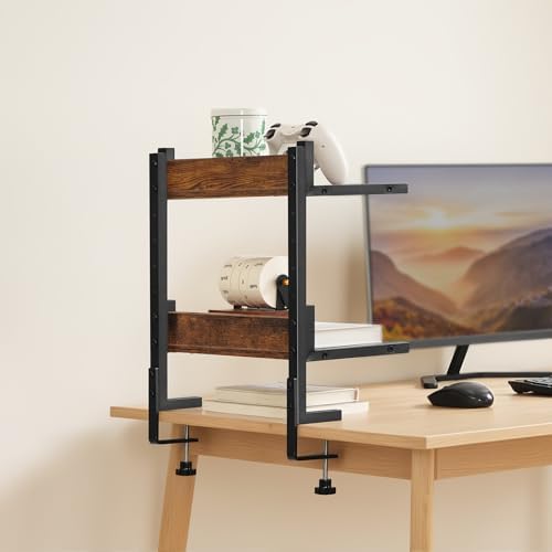 HOOBRO Clamp On Desk Shelf, 2-Tier Desktop Organizer, Space-Saving Desk Shelf with Adjustable Shelves, for Office, Study, Entertainment Accessories, Rustic Brown and Black BF32SJ01 - Image 4