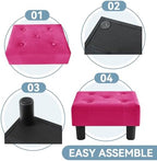 Poofzy Small Foot Stool Ottoman, Velvet Ottoman Foot Rest with Legs, Rectangle Foot Rest for Couch, Footstools and Ottomans Small for Living Room and Entryway (Hot Pink) - Image 4