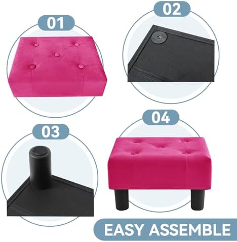 Poofzy Small Foot Stool Ottoman, Velvet Ottoman Foot Rest with Legs, Rectangle Foot Rest for Couch, Footstools and Ottomans Small for Living Room and Entryway (Hot Pink) - Image 4