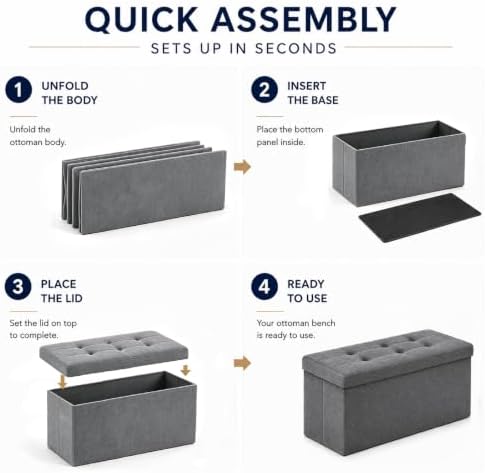 ALASDO 30 Inch Folding Storage Ottoman Bench with Hidden Storage, PU Leather Ottoman Foot Rest Stool, End of Bed Bench for Bedroom, Living Room, Entryway and Closet, Grey - Image 4