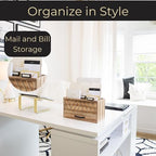 BLU MONACO | Natural Wood Desktop Mail Organizer with Drawer | Three-Tier Mail Sorter with Black Label Holders | Countertop Mail Holder & Document Storage for Home or Office - Image 2