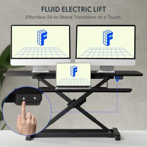 FLEXISPOT 42" Electric Standing Desk Converter, Motorized Sit to Stand Desk Riser, Height Adjustable Desktop Dual Monitor Workstation with Large Keyboard Tray, Black - Image 3