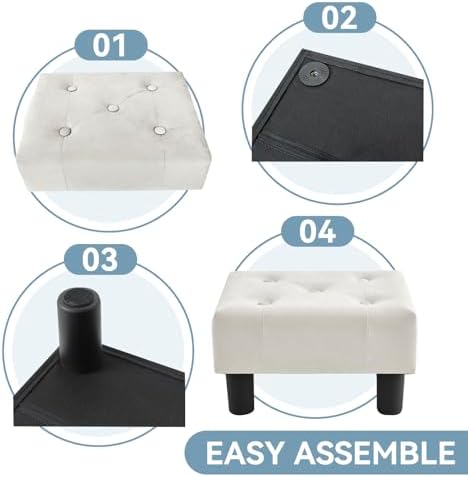 Poofzy Small Foot Stool Ottoman, Velvet Ottoman Foot Rest with Legs, Rectangle Foot Rest for Couch, Footstools and Ottomans Small for Living Room and Entryway (Beige) - Image 4