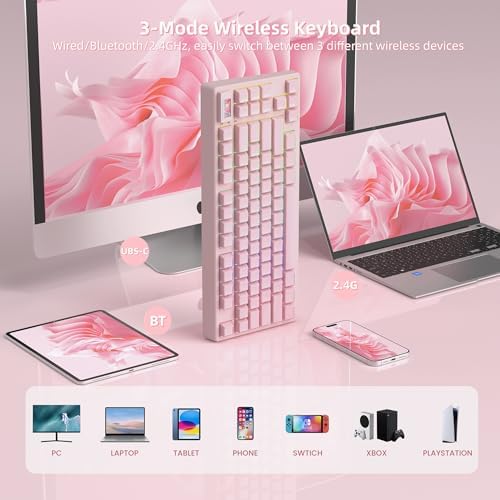 Womier 75% Pink Keyboard Wireless with Color Multimedia Screen - Image 3