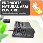 X9 Wired Ergonomic Keyboard with Cushioned Wrist Rest - Type Comfortably Longer - USB Wired Split Keyboard for Laptop, PC & Chrome Computer with 110 Ergo Keys & 5ft Cable - Image 3