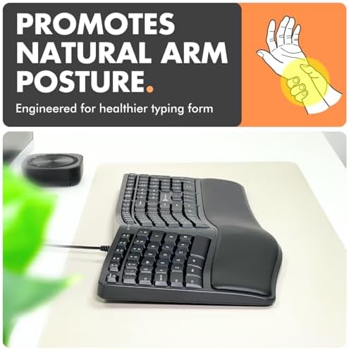 X9 Wired Ergonomic Keyboard with Cushioned Wrist Rest - Type Comfortably Longer - USB Wired Split Keyboard for Laptop, PC & Chrome Computer with 110 Ergo Keys & 5ft Cable - Image 3