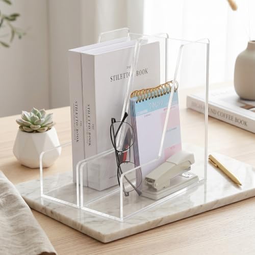 2 Pcs Vertical Magazine File Holder, Clear Acrylic File Organizer 5mm Thickened Desk Organizers for Magazines, Books, Binders, Notebooks (9.45x3.54x10.24 Inch) - Image 4