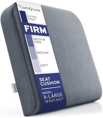 ComfySure Seat Cushion Extra Large - Firm Memory Foam Chair Pad for Recliner, Wheelchair, Office Chair, Stadium, Bleacher, Car, Floor, Patio Furniture, Bariatric Overweight Users 19”x17”x3” by COMFYSURE