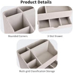 KINGFOM PU Leather Desk Organizer with Drawer, 5 Compartments Desktop Storage Caddy for Office & Home Supplies, Pen Holder for Remote Control, Phone & Accessories, Mail Organizer Countertop(Beige) - Image 4