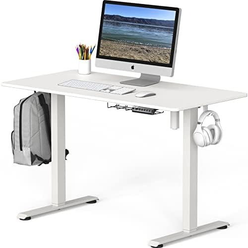 SHW 48-Inch Electric Height Adjustable Sit to Stand Desk, White by SHW