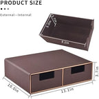 Linen Leather Desk Organizer and monitor stand with Drawers－Mini Desktop Drawer Organizer Stackable－Tabletop Organization Storage Box for Office Supplies Home Vanity Toiletries (Brown, 2-drawers) - Image 3