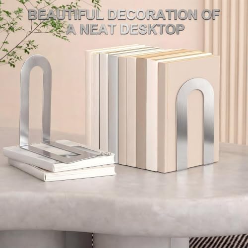 Chunful 10 Pcs Sliver Metal BookEnds Shelves, 7.5 x 5.75 x 3.5 in - Image 2