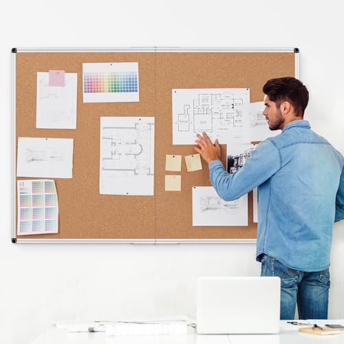 Cork Board Bulletin Board 36 x 48, Silver Aluminium Framed 4x3 Corkboard, Foldable Office Board for Wall, Large Wall Mounted Notice Pin Board with 36 Push Pins for School, Home & Office - Image 2