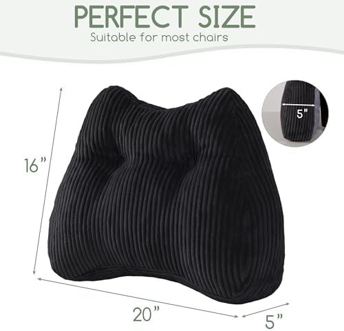 Lumbar Support Pillow for Recliner Chair/Accent Chair/Couch/Office Chair, Tufted Corduroy Back Support Cushion for Elderly, M-Shaped Recliner Cushions for Back Rest, Pain Relief, Reading, Black - Image 2