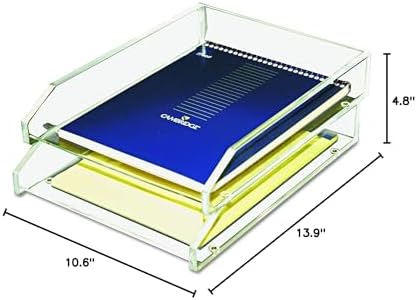 Kantek Clear Acrylic Double Large Letter Tray, 2 Tier Stackable Desk Organizer, Front Loading, 10.6" x 13.9" x 4.8", Non-Skid Feet, Office Organizer, Desk Accessory - Image 7