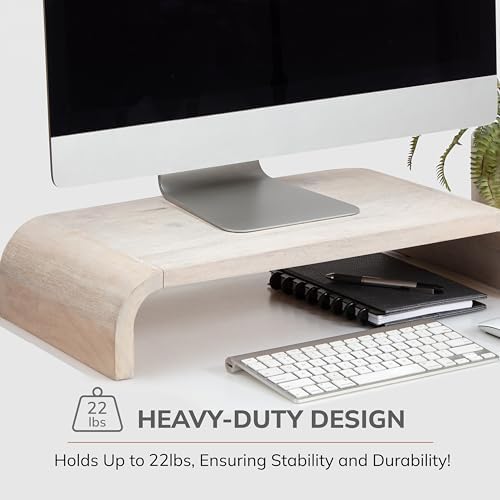 Anji Mountain Monitor Stand for Desk - Desktop Organizer & Laptop Riser, Ergonomic Monitor Riser, Space-Saving, Durable, Easy Assembly & Ideal for Home & Office, White Wash, Classic - Image 3