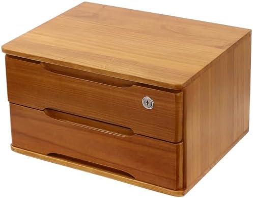 Wood Desk Organizer with 2 Drawers, Lockable Desktop Countertop Storage Cabinet for Home Office Supplies File Tabletop Organizing Unit (Brown) by iSamLam