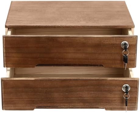 2-Tier Wooden Desktop Storage Box with Lockable Drawers, Flat File Cabinet Small Wooden Box Organizer for Office Supplies Installation-free, 15.75×11×8.66in (Walnut) by ZERNEIL